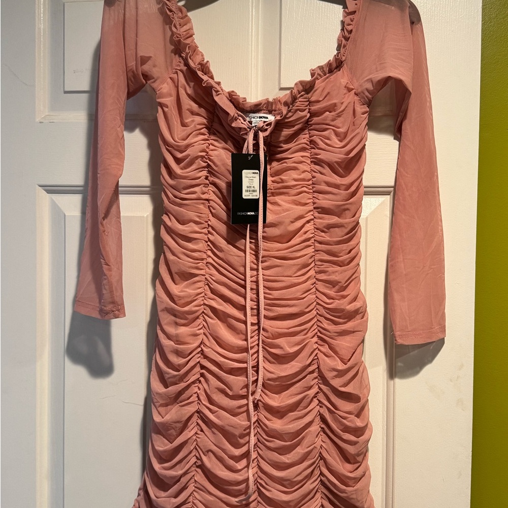 Fashion Nova Pink Ruched Mini Dress